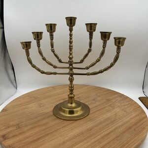 ANTIQUE SEVEN ARM MENORAH BRASS JUDAICA‎ 11" CANDLE HOLDER CHURCH FIGURINE Heavy